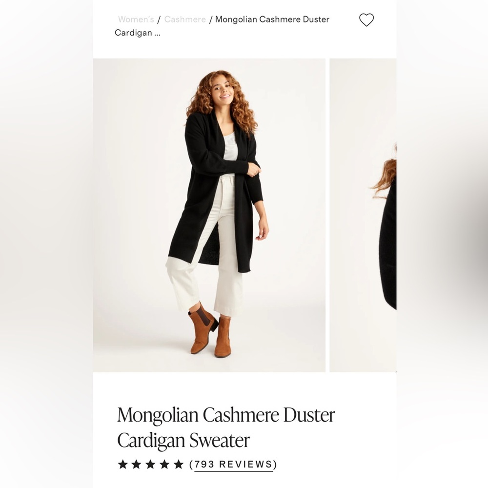 Quince cashmere duster cardigan black size small